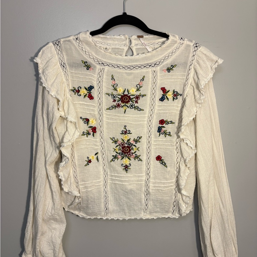 Free People Amy Floral Embroidered Top